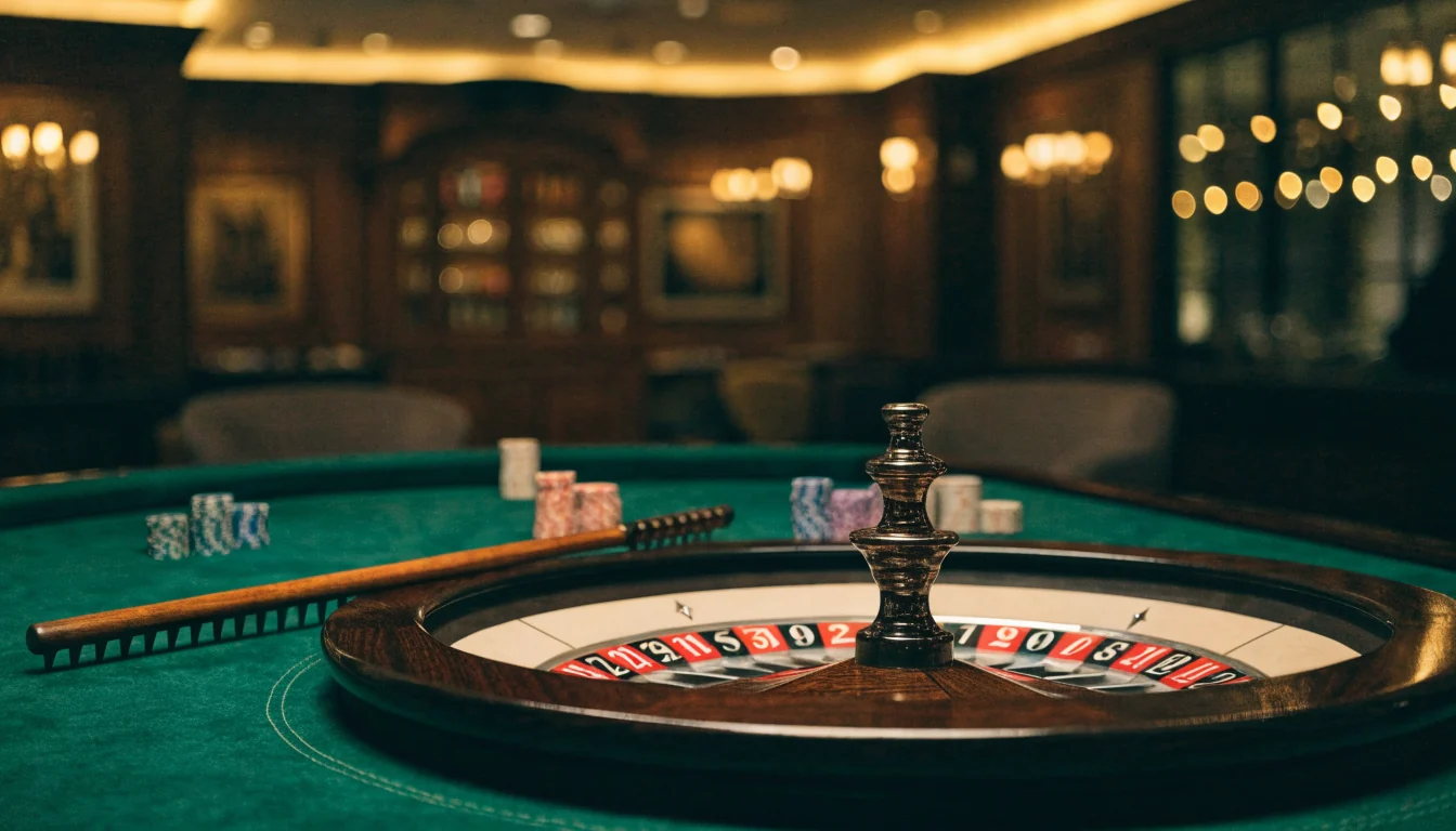 Klassisk ruletthjul på grønn filtbord i elegant casino