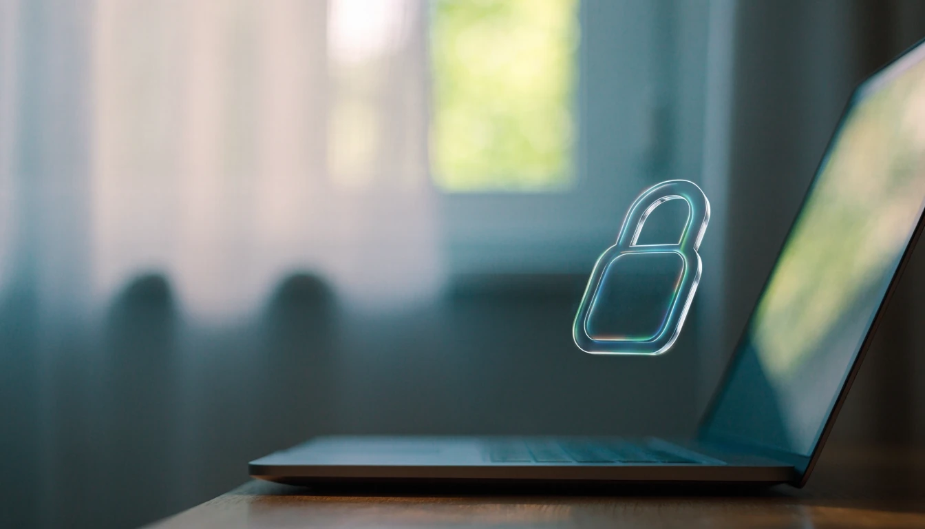 Hengelås over bærbar PC som symbol på personvern og datasikkerhet
